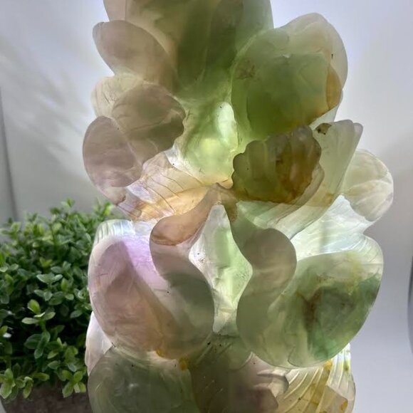 Candy Fluorite Swan and Lotus Carving 3.20lbs